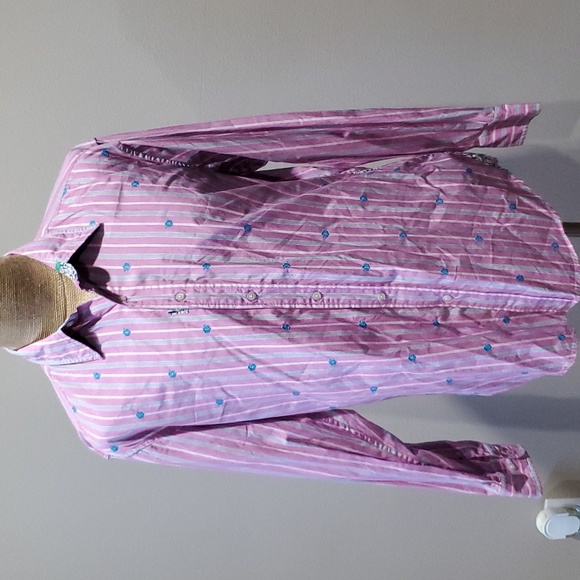 Robert Graham freshly laundered cottonshirt striped pink & blue embroidered - Picture 2 of 11